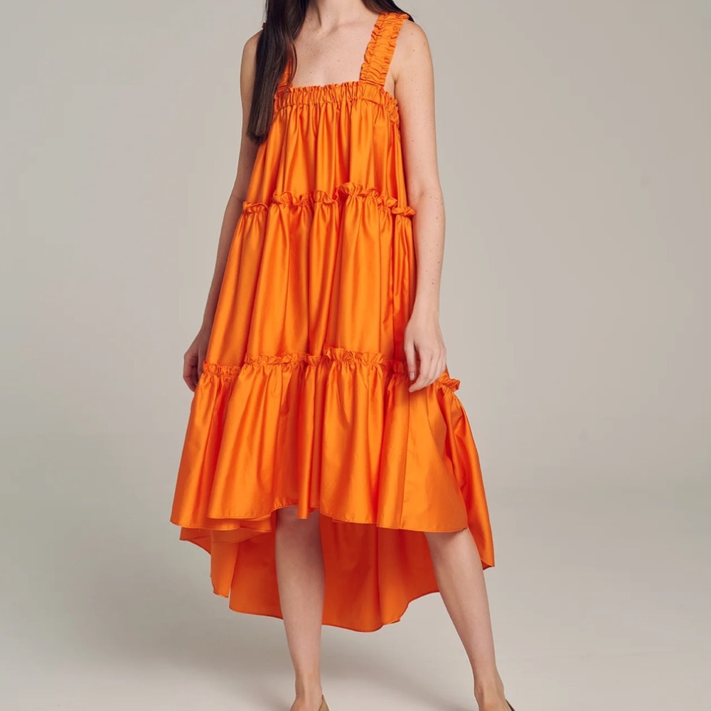Devotion Twins TINOS Dress in Orange One Size Cotton Poplin Ruffle $263